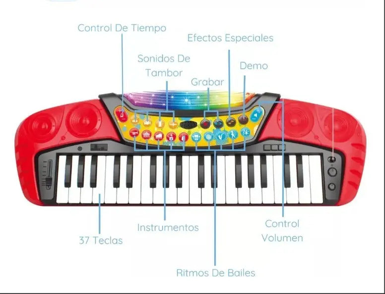 Piano Electrónico Infantil Candy Toys 37 Color Rojo