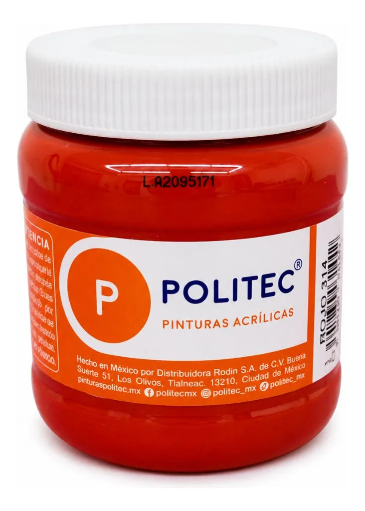 Pintura Acrílica Roja 250 Ml Politec Para Madera Tela Cartón
