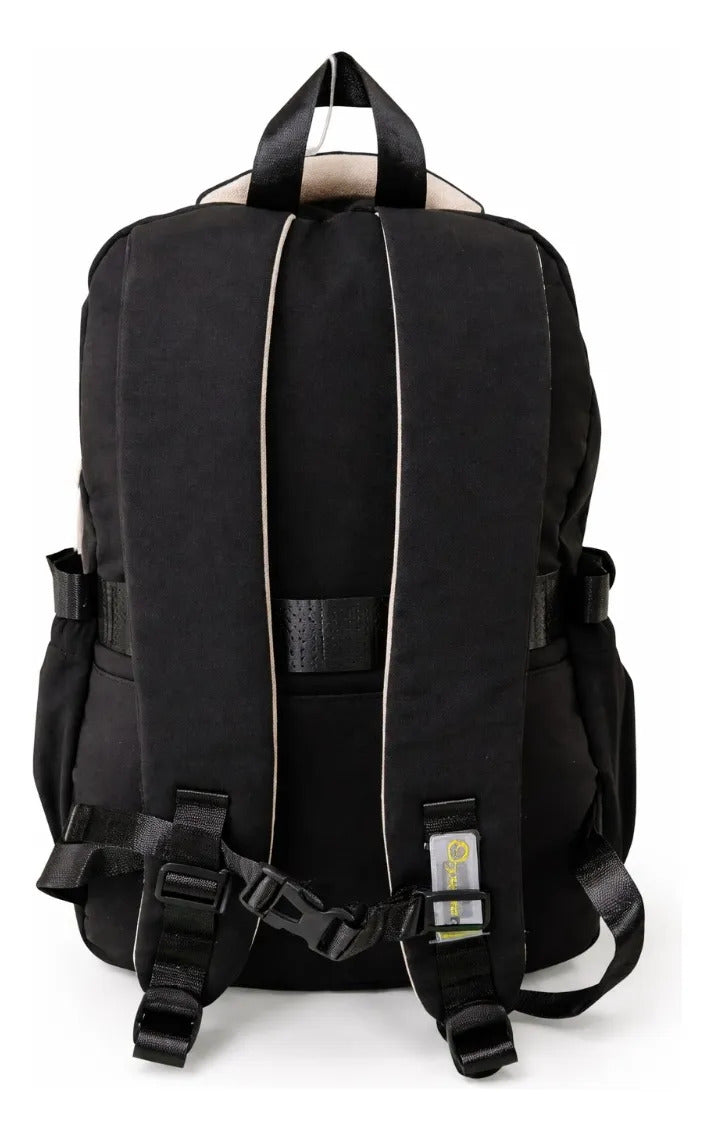 Mochila Juvenil Lluvia Negro Con Detalles Beige Antirrobo