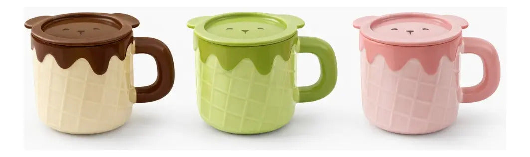Taza Waffle De Oso Con Tapa Y Cuchara 500 Ml