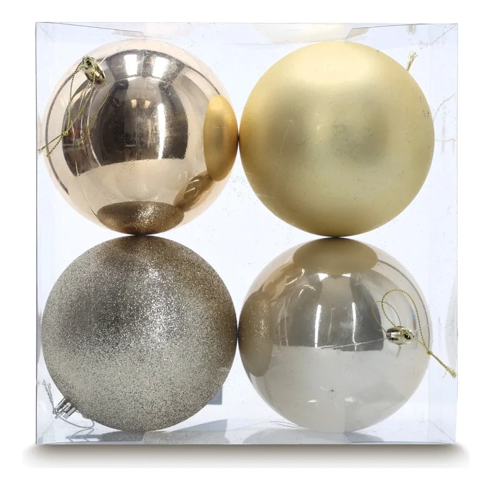 Set De Esferas Lluvia Dorado Suave Y Champagne 12 Cm