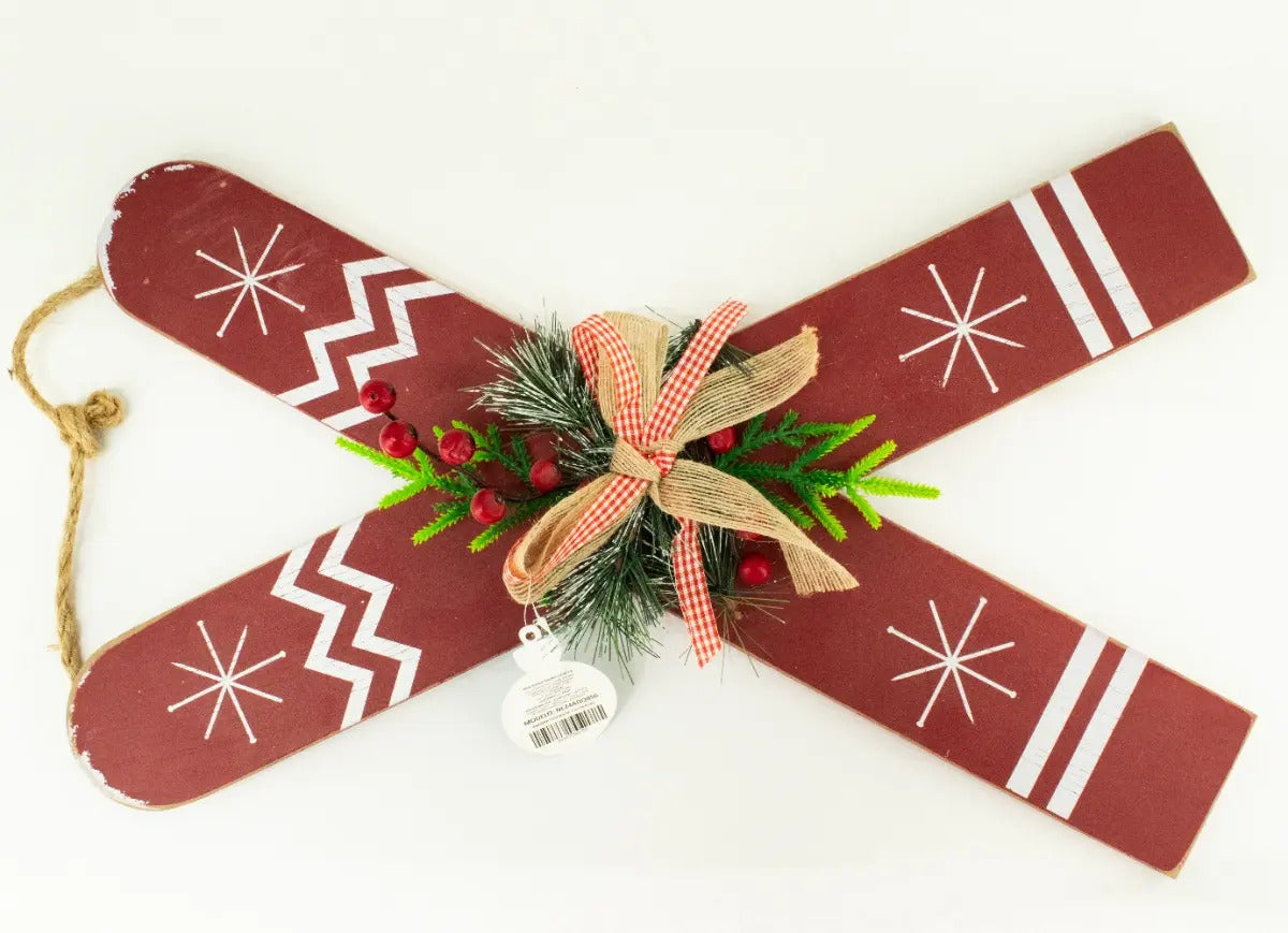 Figura De Esquís Navideños De Madera Y Ramas 52x1x29