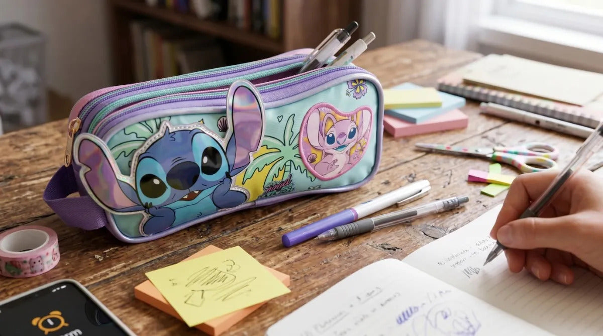 Lapicera Escolar Ruz Stitch Y Angel Doble Compartimento