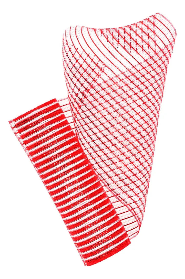 Rollo De Malla lluvia Roja Con Franjas Blancas 26 Cm x 5 cm