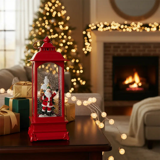 Farol Navideño Con Santa Y Árbol Luz Y Música 21x8x8 Cm