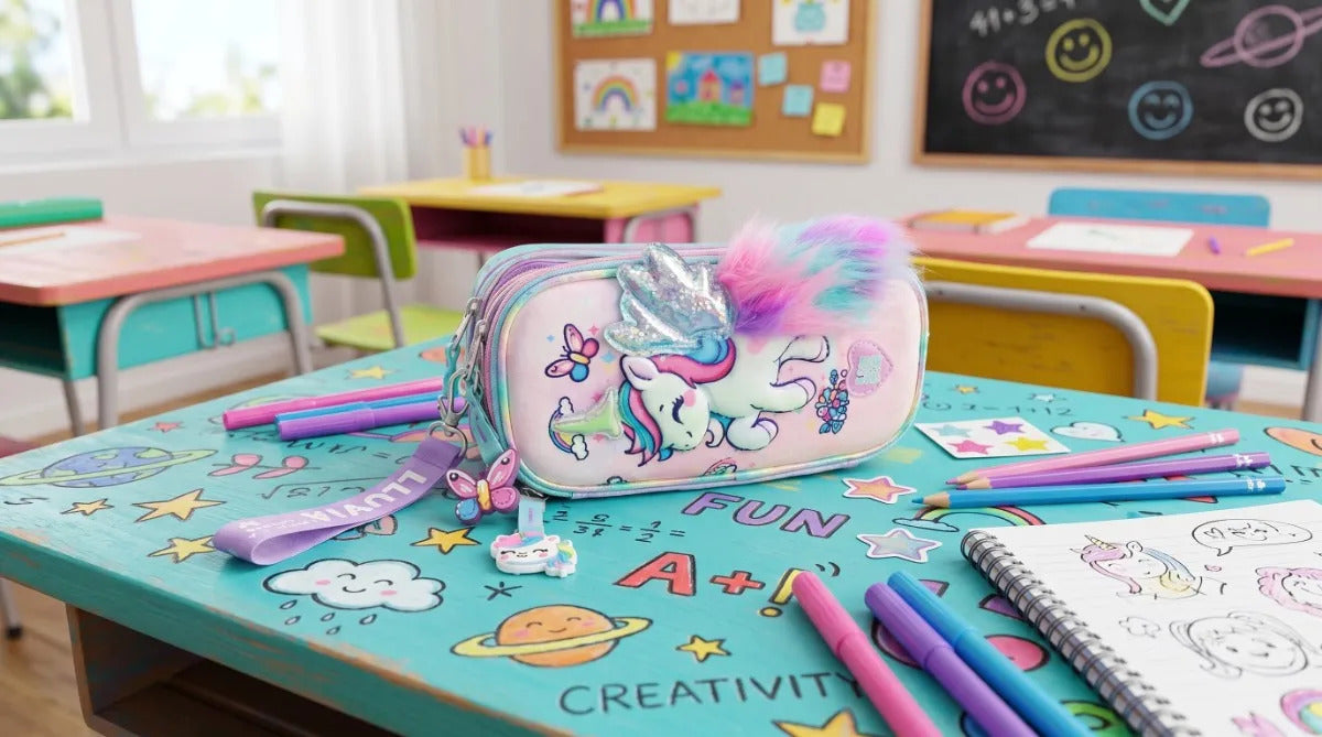 Lapicera Lluvia Unicornio 3d Con Luz Triple Compartimento