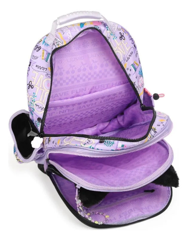 Mochila Lluvia Gatito Ojos Grandes Lila Gran Capacidad