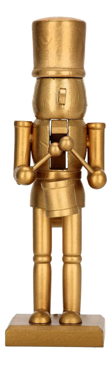 Soldado Cascanueces Lluvia De Madera Dorado Navideño 20 cm