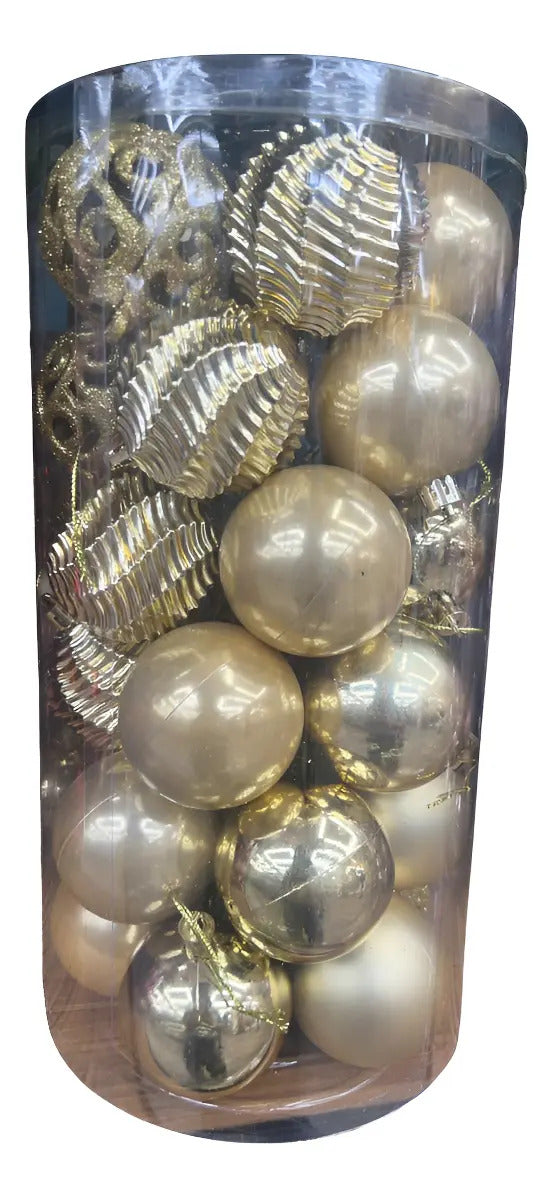 Esferas 30 Adornos Colección Dorada Premium Metálicos Lluvia