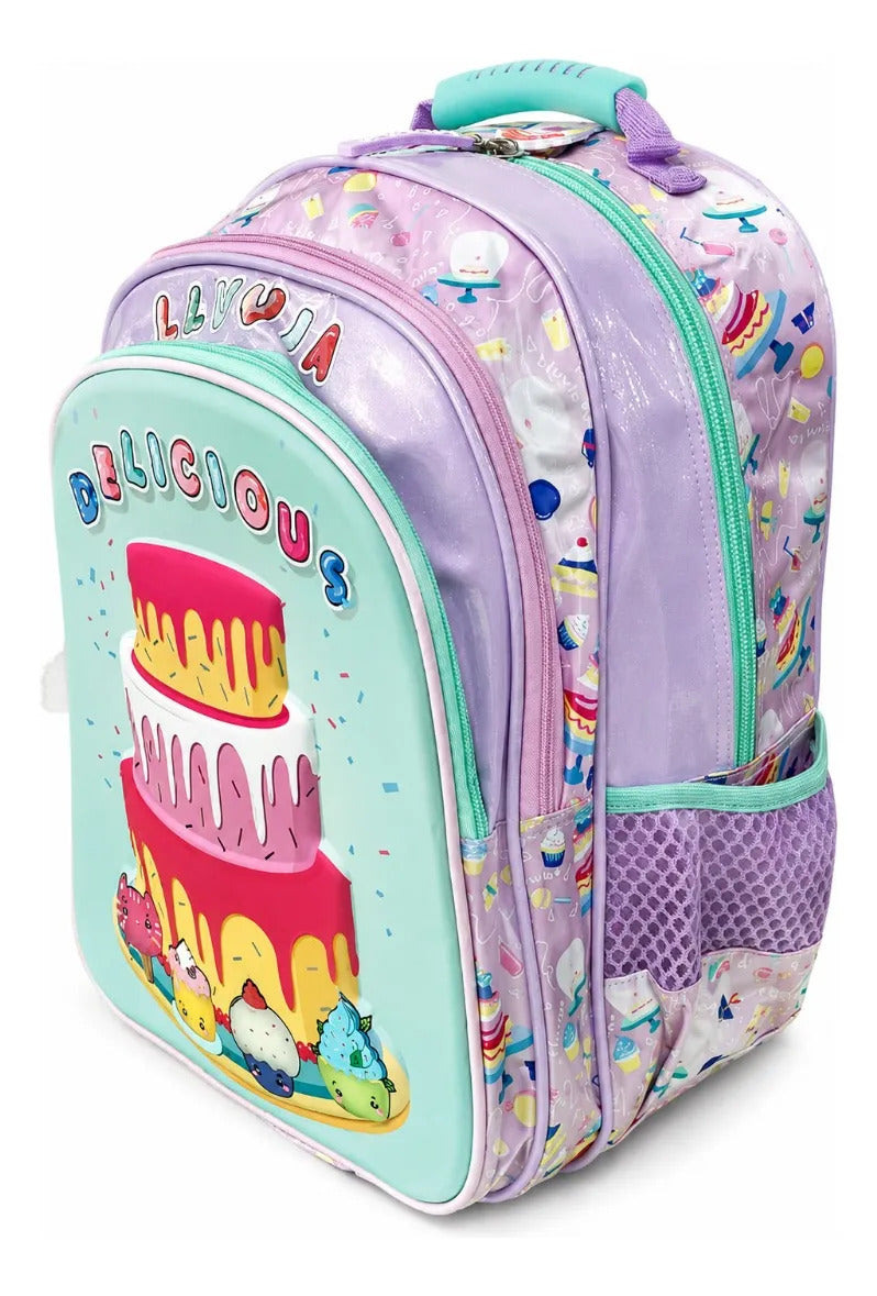 Set Mochila Escolar Tres Piezas Lluvia Pastel De Colores