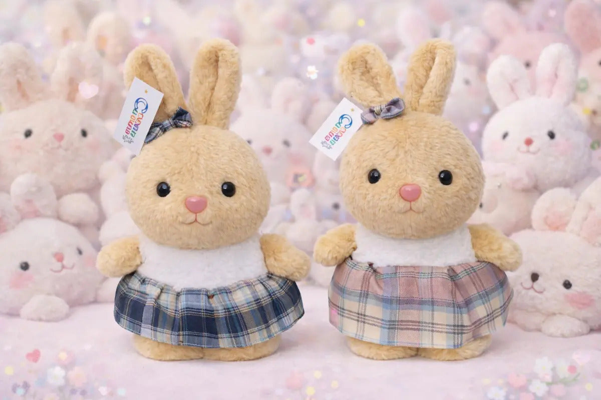 Peluche Conejita Con Vestido Cuadros 2 Colores 31 Cm