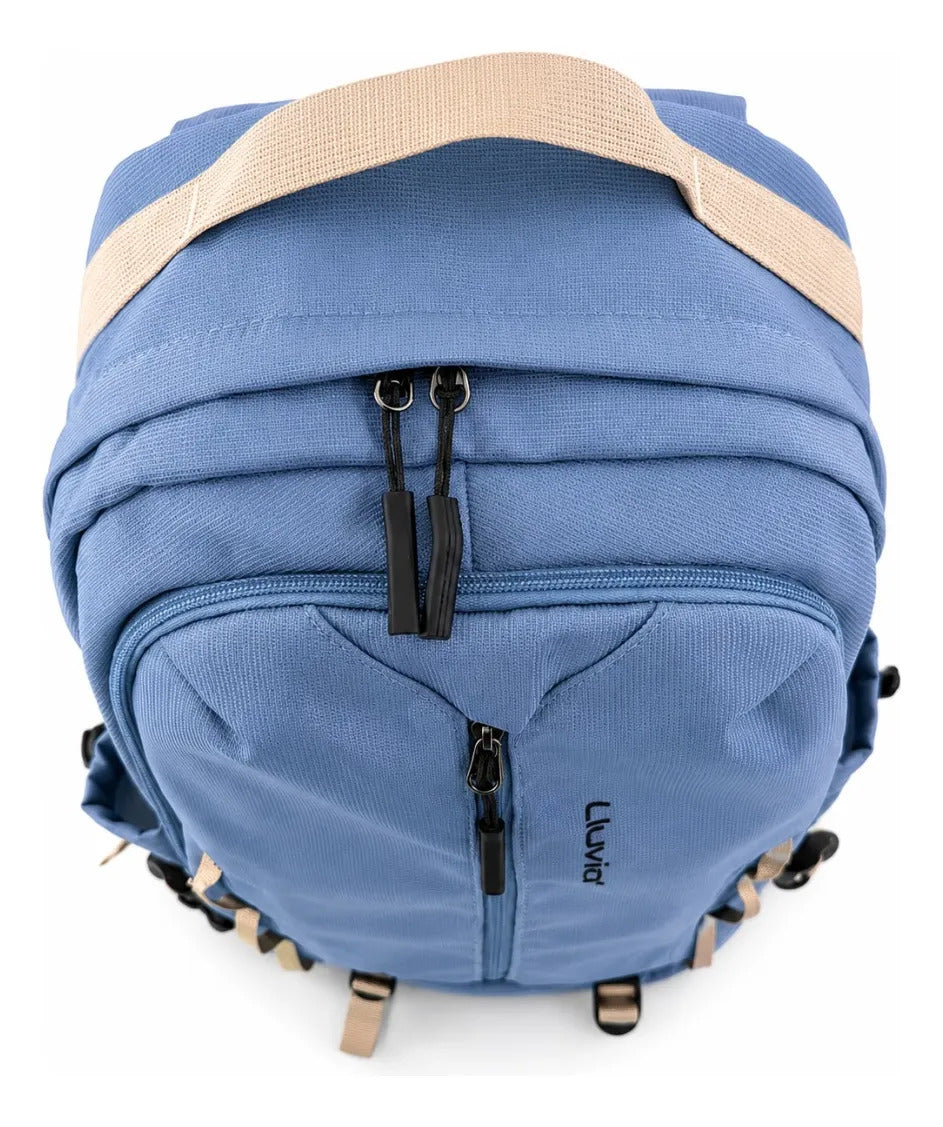 Mochila Lluvia Azul Moderna Satinada Con Correas Laterales