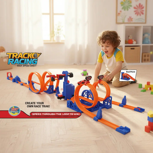 Pista Candy Toys Con Elevador Doble 2 Autos Y 57 Piezas