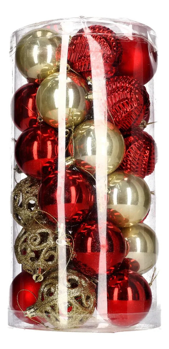 Set Esferas Lluvia Set 30 Piezas 6 Cm Rojo Dorado Champagne