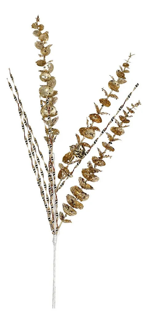 Vara Lluvia Hojas Efecto Cristal Dorado 78 cm