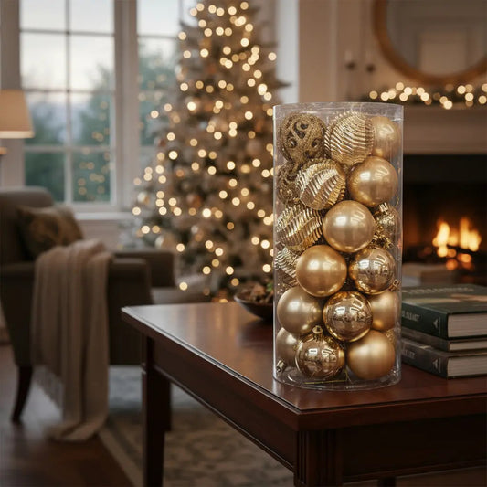 Esferas 30 Adornos Colección Dorada Premium Metálicos Lluvia