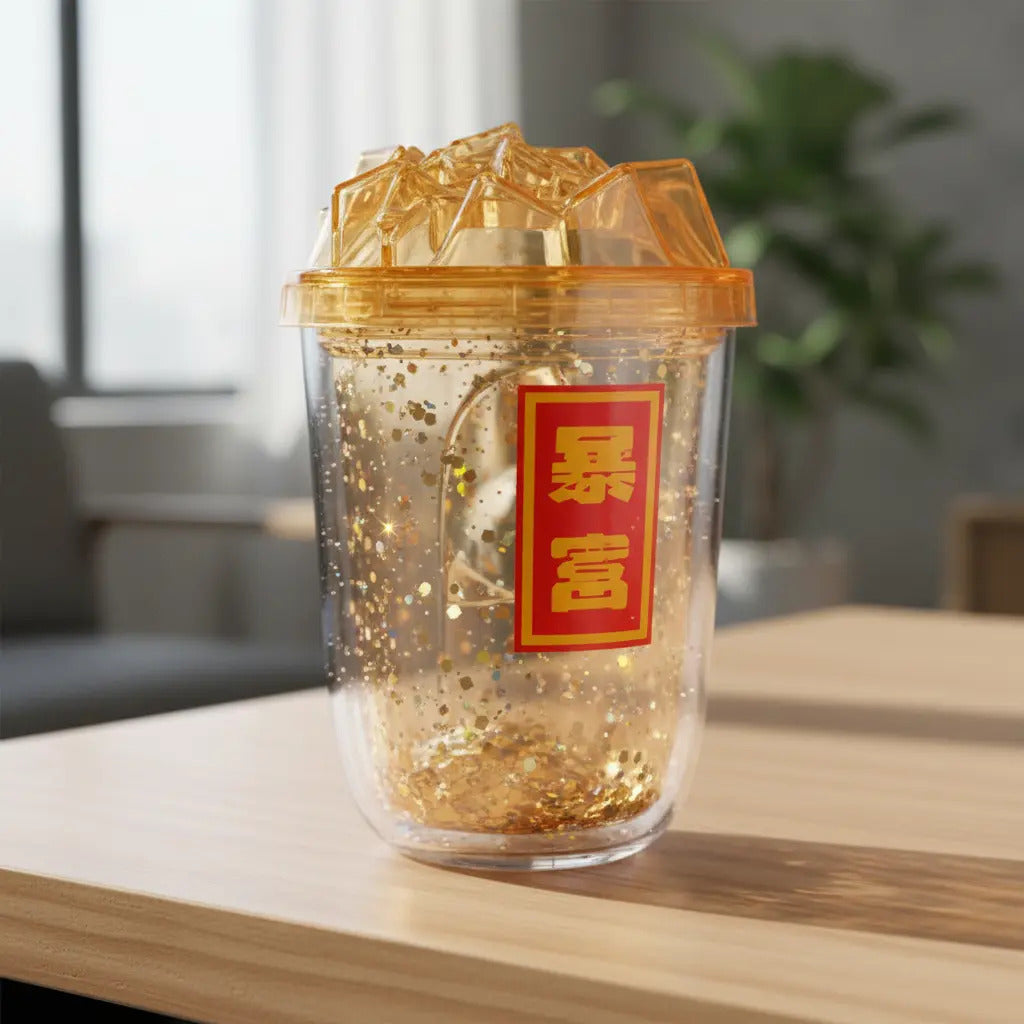 Vaso 450 Ml Con Glitter Suelto Tapa Hielo Diseño Creativo