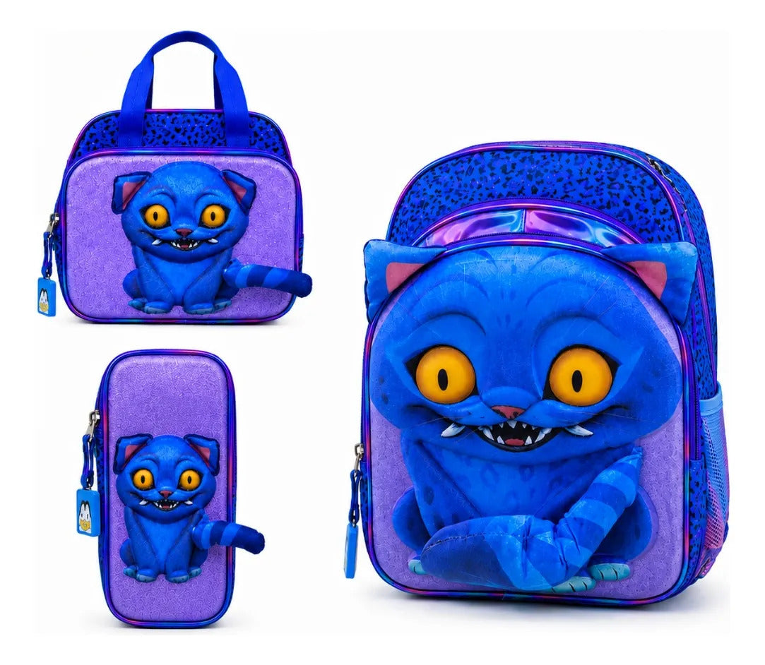 Set Mochila Tres Piezas Gato 3d Guerreras K-pop Con Luz Led