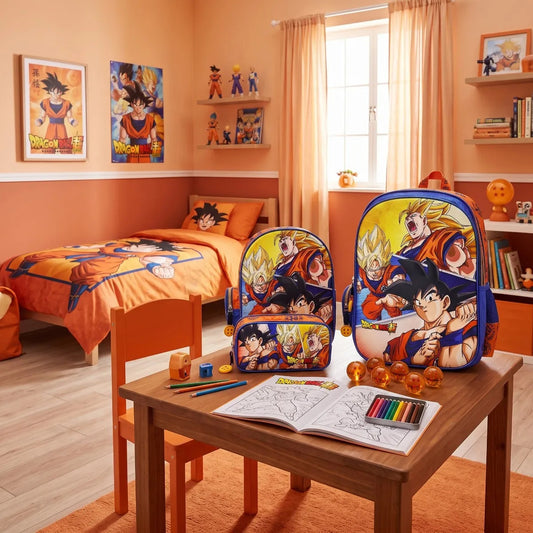 Set Escolar Yadatex Azul 3 Pzas Goku y Vegeta