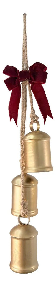 Set Campanas Doradas Lluvia Light Con Lazo Para Colgar 12 Cm