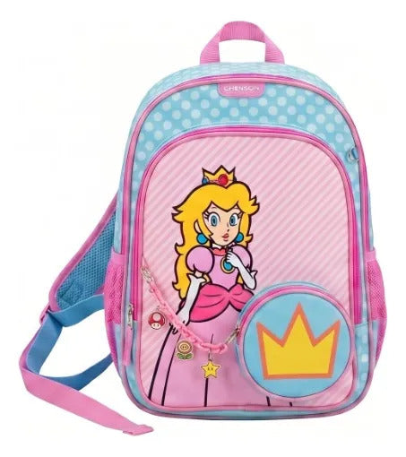 Mochila Escolar Chenson Peach Rosa Y Azul Con Credencia