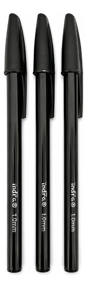 Plumas Indra Escolar Tinta Negra Punta 1.0 Mm Caja 50 Piezas