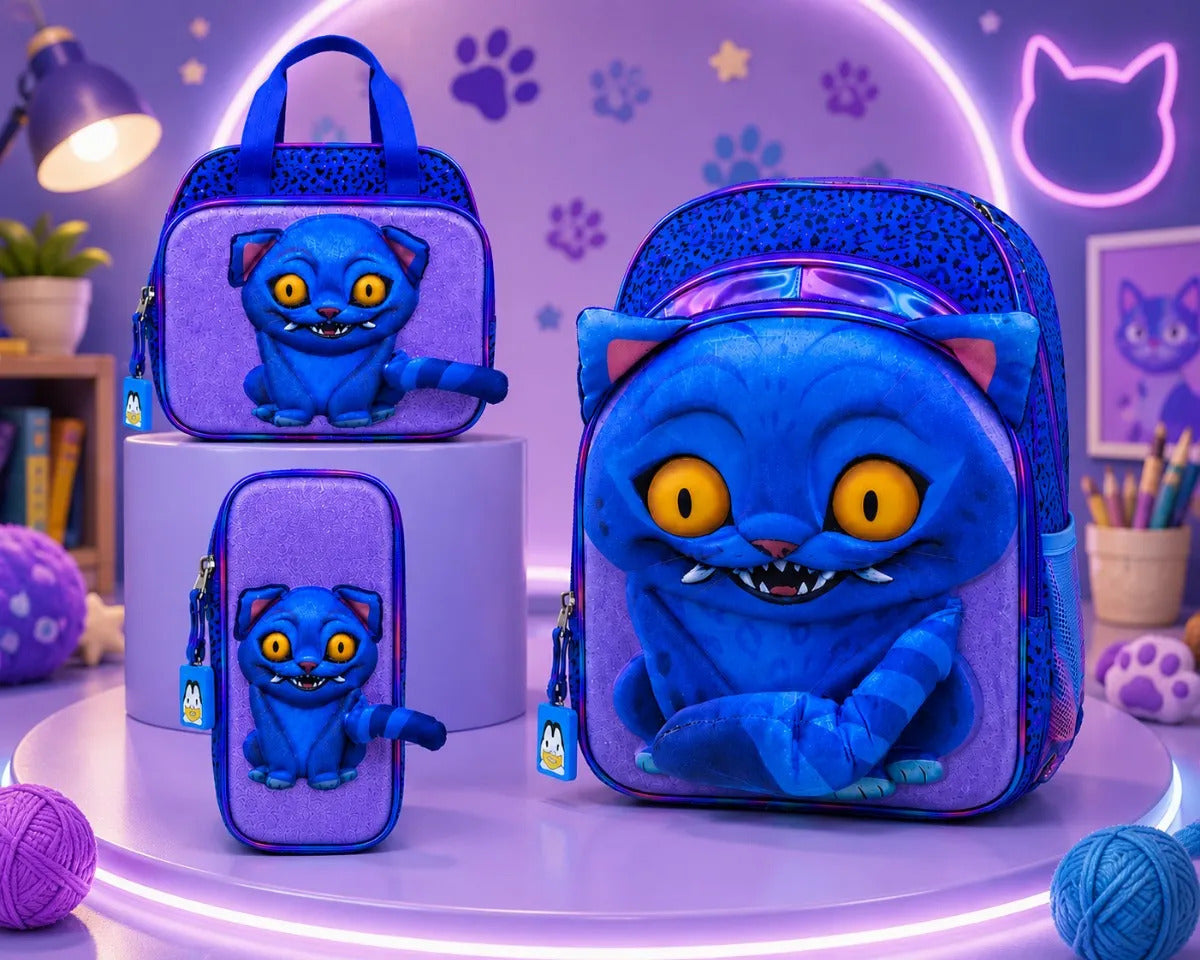 Set Mochila Tres Piezas Gato 3d Guerreras K-pop Con Luz Led