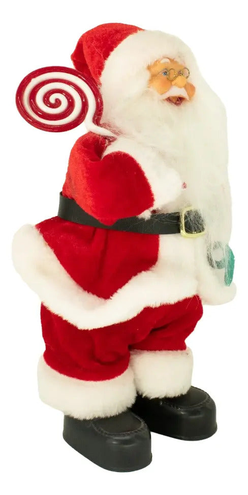 Santa Navideño Musical Con Movimiento Lluvia 30 Cm
