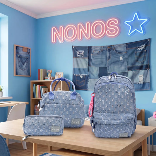 Set Escolar Lluvia Azul de 3 Pzas con Lentejuelas