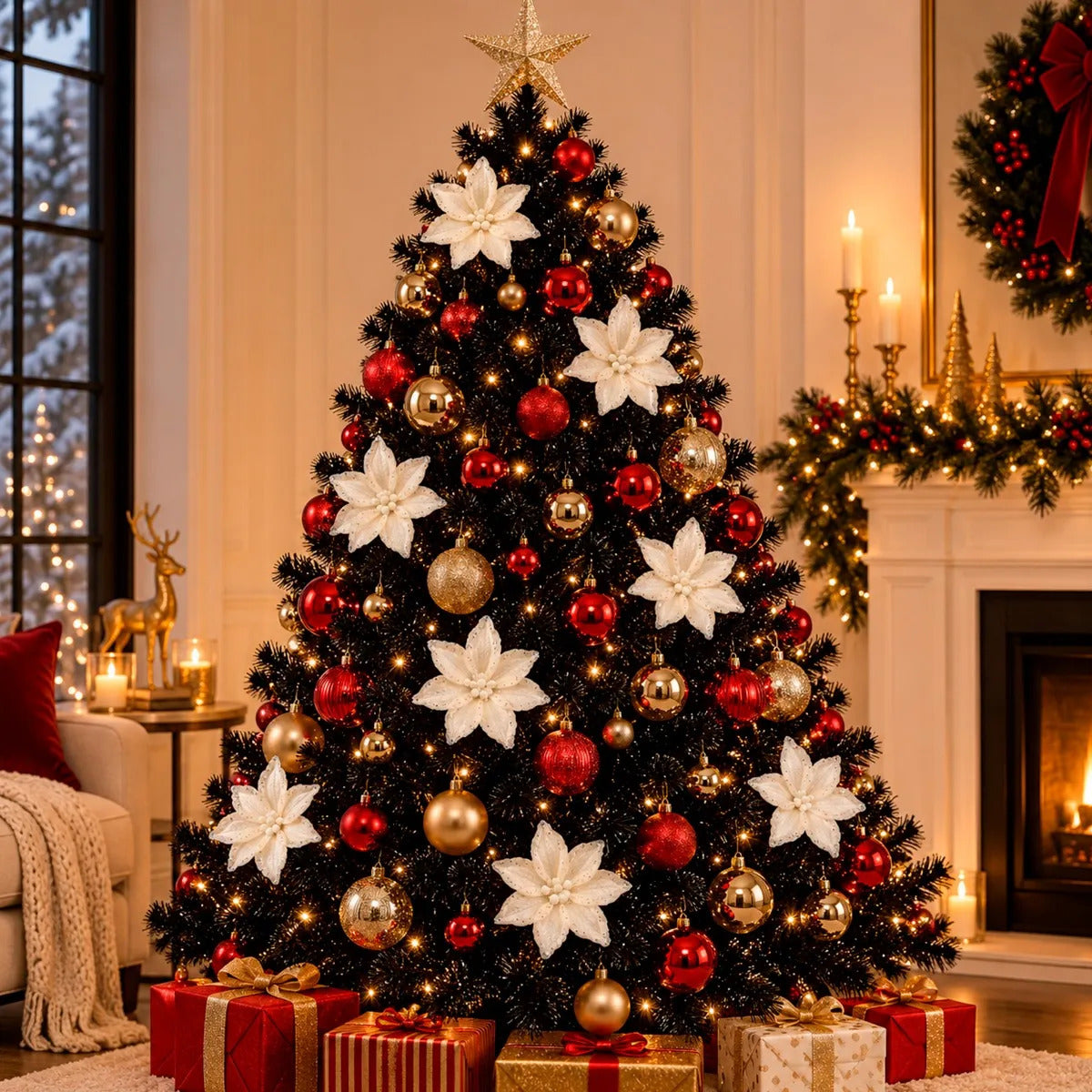 Nochebuena Navideña Lluvia Blanca Elegante 40cm