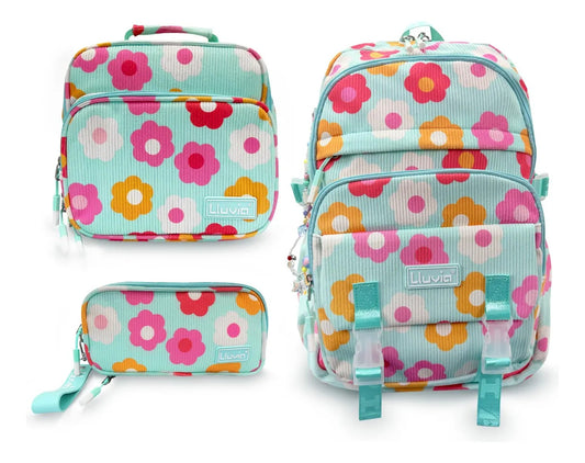 Set Escolar Lluvia Verde con Diseño Floral