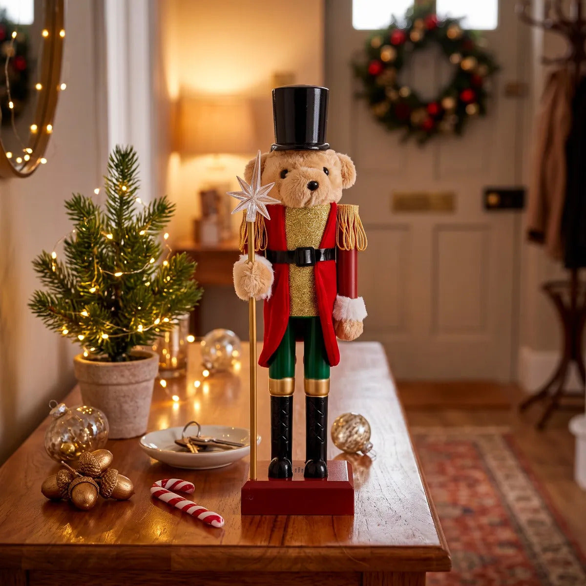 Soldado Cascanueces Lluvia Diseño Perro Navideño 30 cm