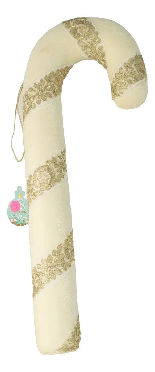 Figura Bastón Navideño Grande En Tonos Dorados 57x8x21