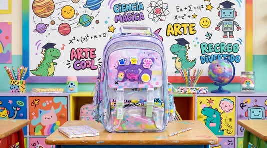 Mochila Escolar Lluvia Tornasol Parches Intercambiables