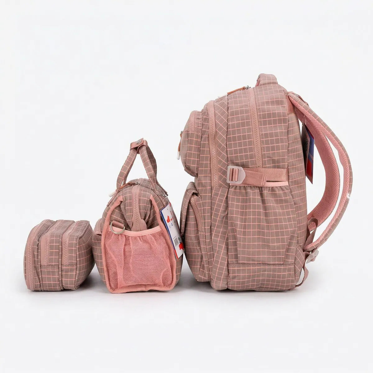 Set 3 Piezas Lluvia Rosa Cuadros Mochila Lonchera Lapicera