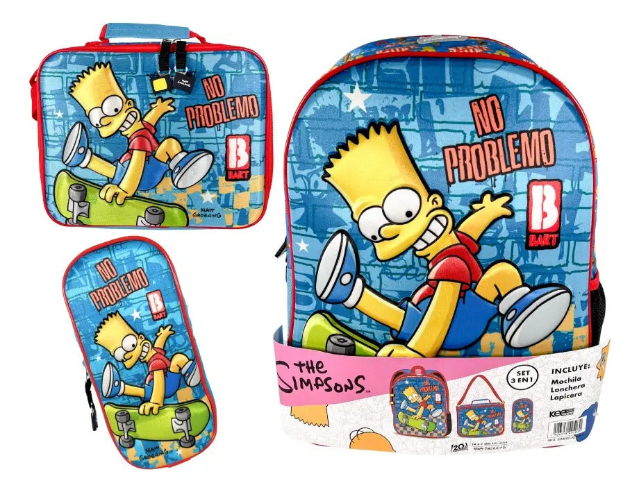 Mochila Primaria 3 Piezas Marca Yadatex Bart Simpson