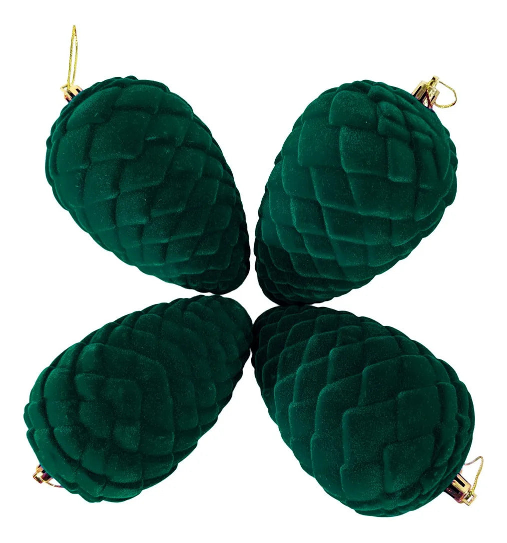 Adornos Navideños Lluvia Piña de Pino Verde 4 Piezas