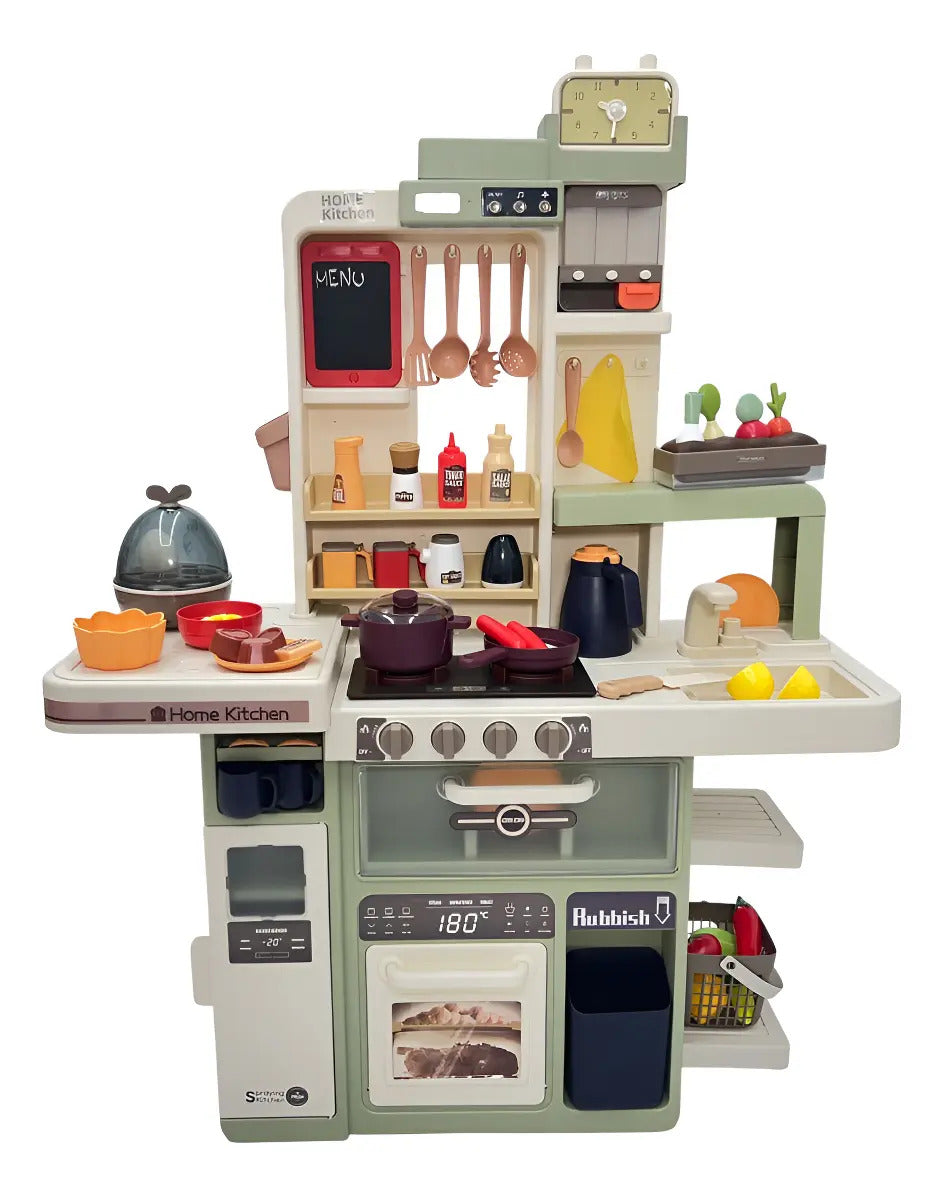 Cocina Infantil Marca Candy Toys Verde Olivo 88 Piezas