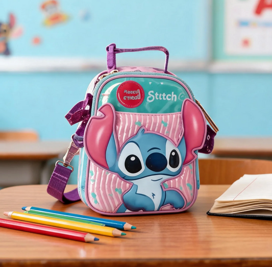 Lonchera Ruz  Color Lila Stitch 3d Práctica Y Con Correa