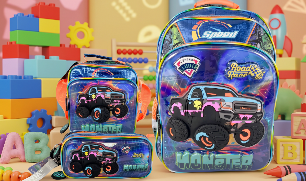 Mochila 3 Piezas Lluvia Primaria Monster Truck