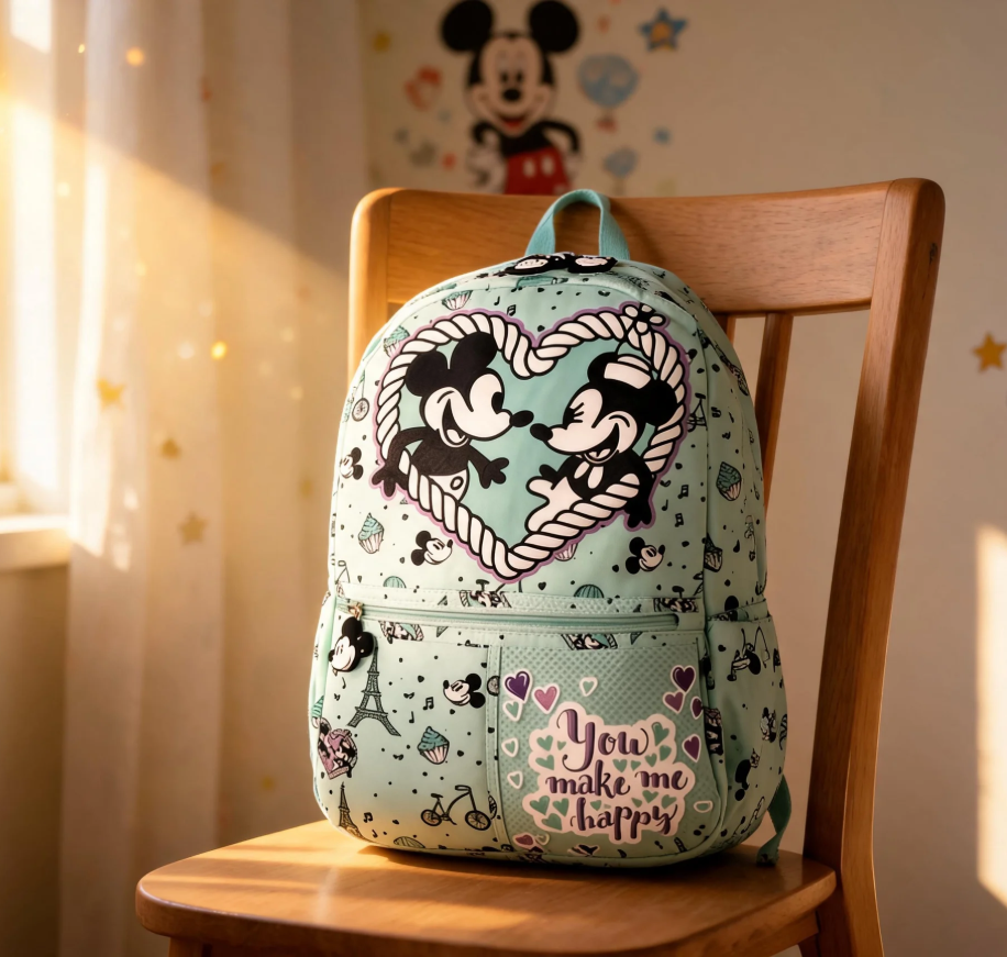 Mochila Escolar Lluvia Mickey Mouse 20l Turquesa Con Bolsillo Botella Estampado