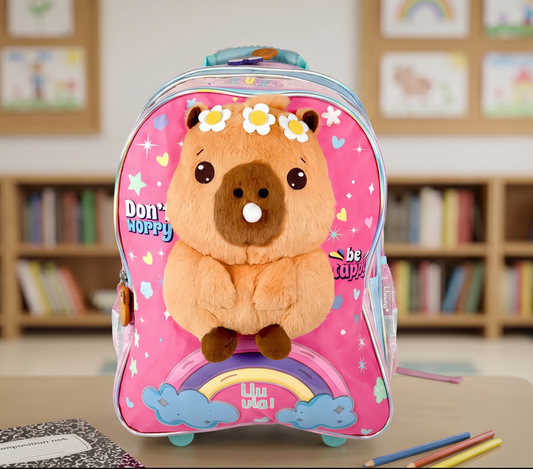 Mochila Escolar Lluvia Rosa Diseño Capibara Chicle 20l Niños Estampado