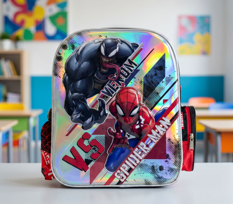Mochila Infantil Kinder Marvel Spider-man Vs Venom Color Gris Estampado