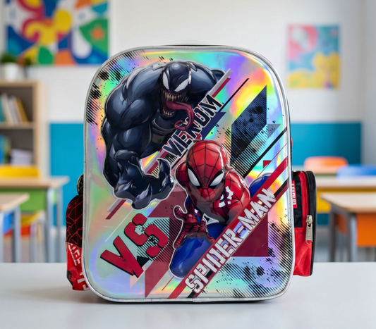 Mochila Infantil Kinder Marvel Spider-man Vs Venom Color Gris Estampado