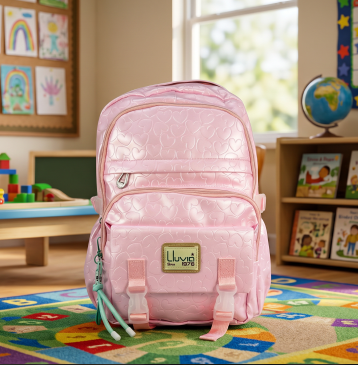 Mochila Juvenil Marca Lluvia Con Relieves Rosa