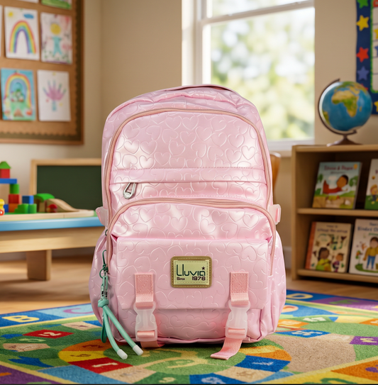 Mochila Juvenil Marca Lluvia Con Relieves Rosa
