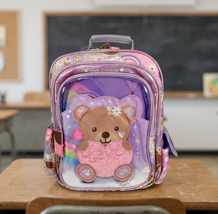 Mochila Kinder Marca Lluvia Oso Corazon Arcoiris