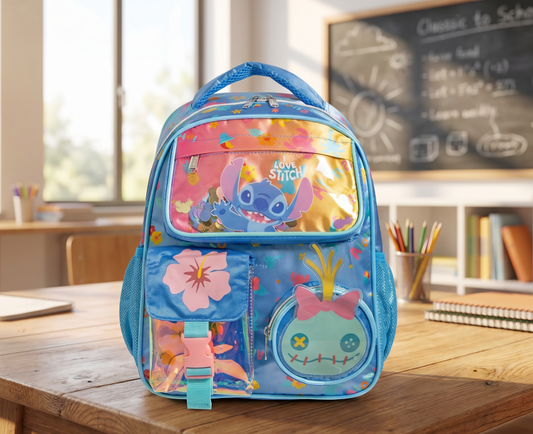 Mochila Kinder Ruz Disney Stitch Rosa Azul Aqua Estampado