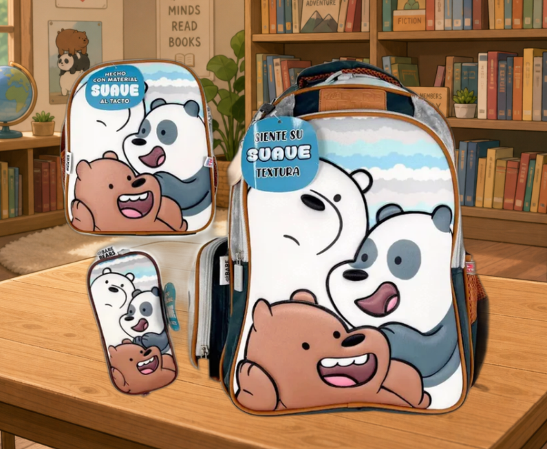 Mochila Primaria 3 Piezas Marca Fotorama Osos Escandalos