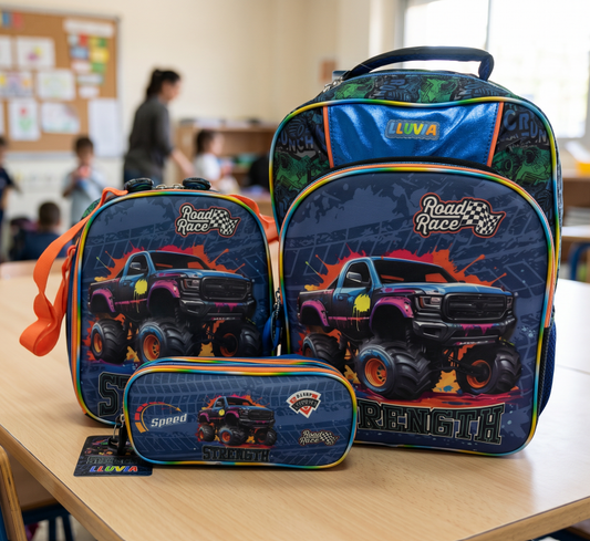 Mochila Primaria 3 Piezas Marca Lluvia Monster